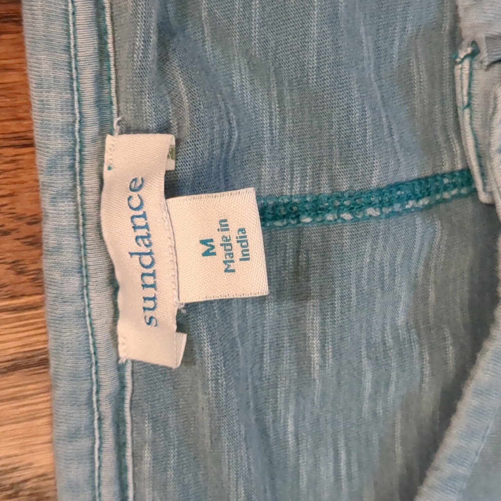 Sundance Teal Long Sleeve Embroidered Henley - Picture 6 of 8